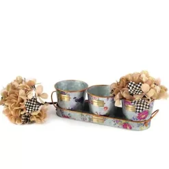 MacKenzie-Childs Flower Market Galvanized Herb Pots with Tray, Set of 3< Spring|Outdoor