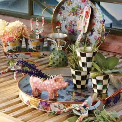 MacKenzie-Childs Flower Market Galvanized Herb Pots with Tray, Set of 3< Spring|Outdoor