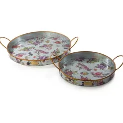 MacKenzie-Childs Flower Market Galvanized Serving Trays, Set of 2< Outdoor|Bar Entertaining