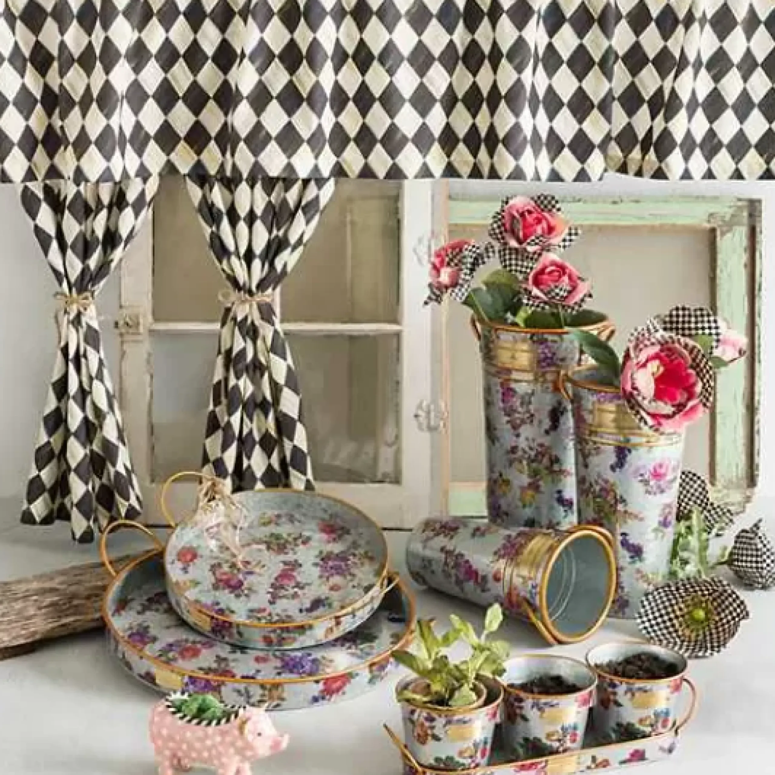 MacKenzie-Childs Flower Market Galvanized Serving Trays, Set of 2< Outdoor|Bar Entertaining