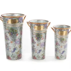 MacKenzie-Childs Flower Market Galvanized Flower Buckets, Set of 3< Spring|Outdoor
