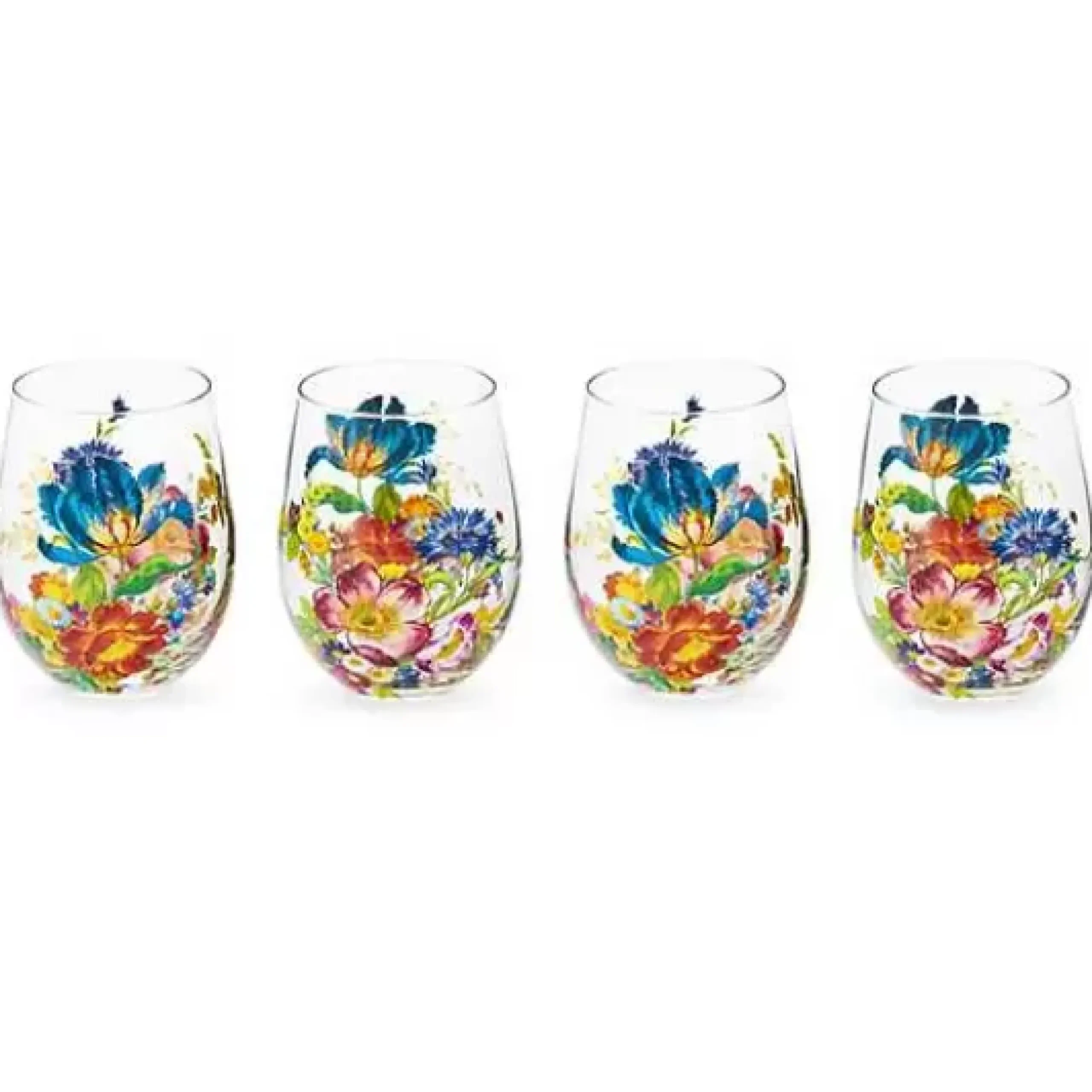 MacKenzie-Childs Flower Market Stemless Wine Glass, Set of 4< Drinkware