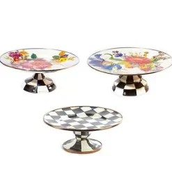MacKenzie-Childs Flower Market White  Courtly Check Pedestal Platter Set< Kitchen & Dining Sets|Serveware