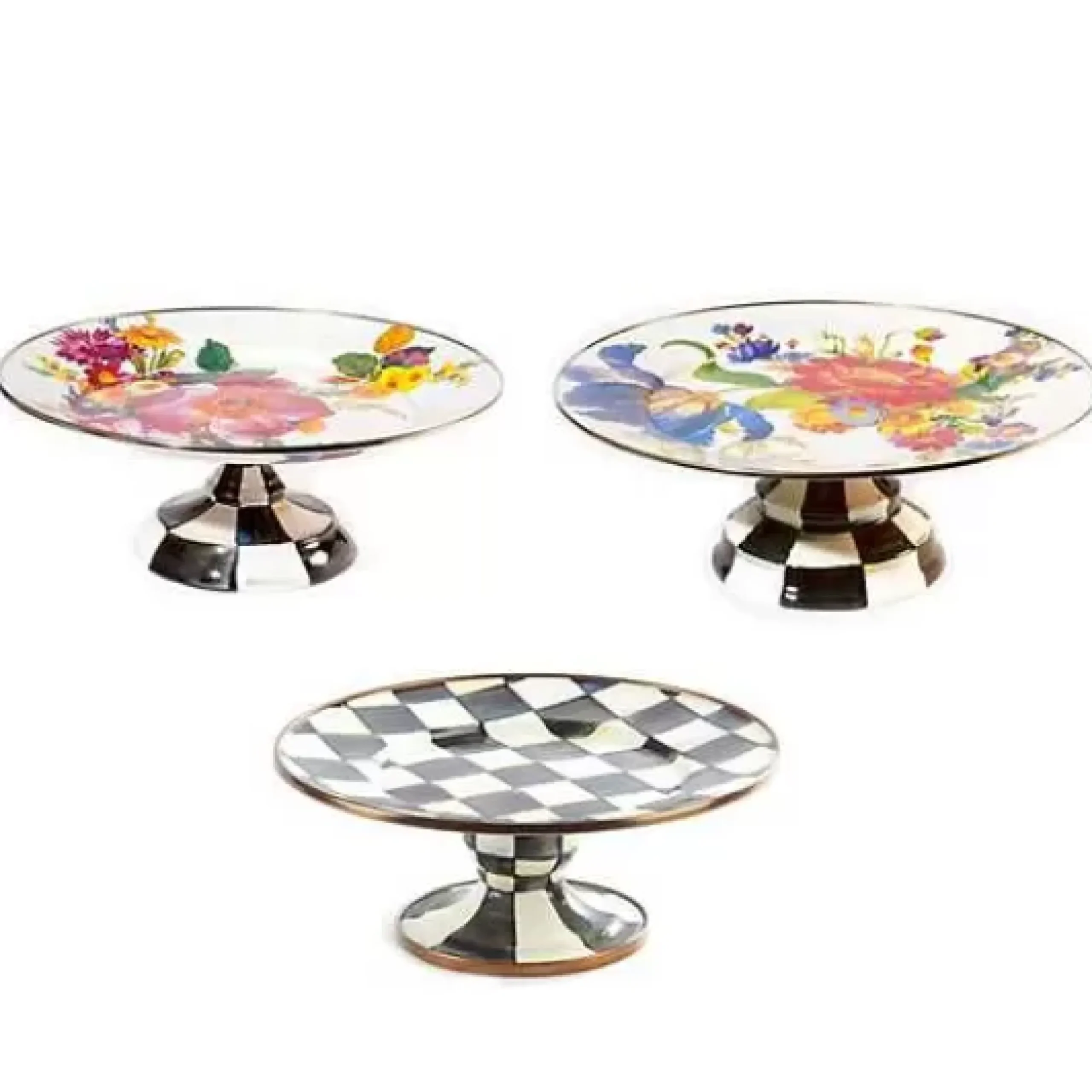 MacKenzie-Childs Flower Market White Courtly Check Pedestal Platter Set< Kitchen & Dining Sets|Serveware