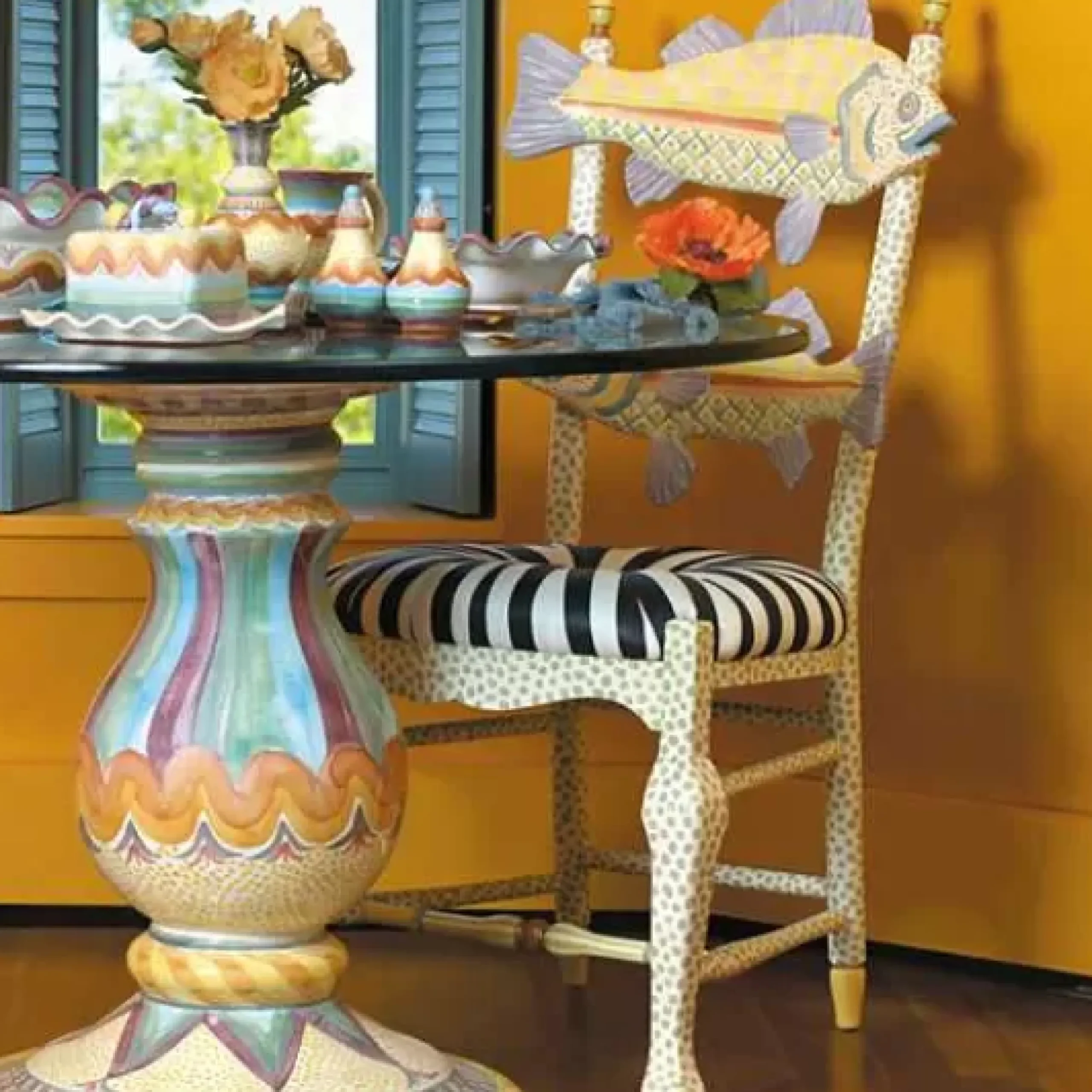 MacKenzie-Childs Freckle Fish Chair - Black White Seat< Dining Room & Kitchen