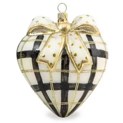 MacKenzie-Childs Glam Up Plaid Heart Glass Ornament< Holiday