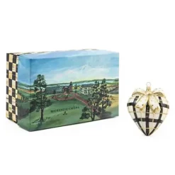 MacKenzie-Childs Glam Up Plaid Heart Glass Ornament< Holiday