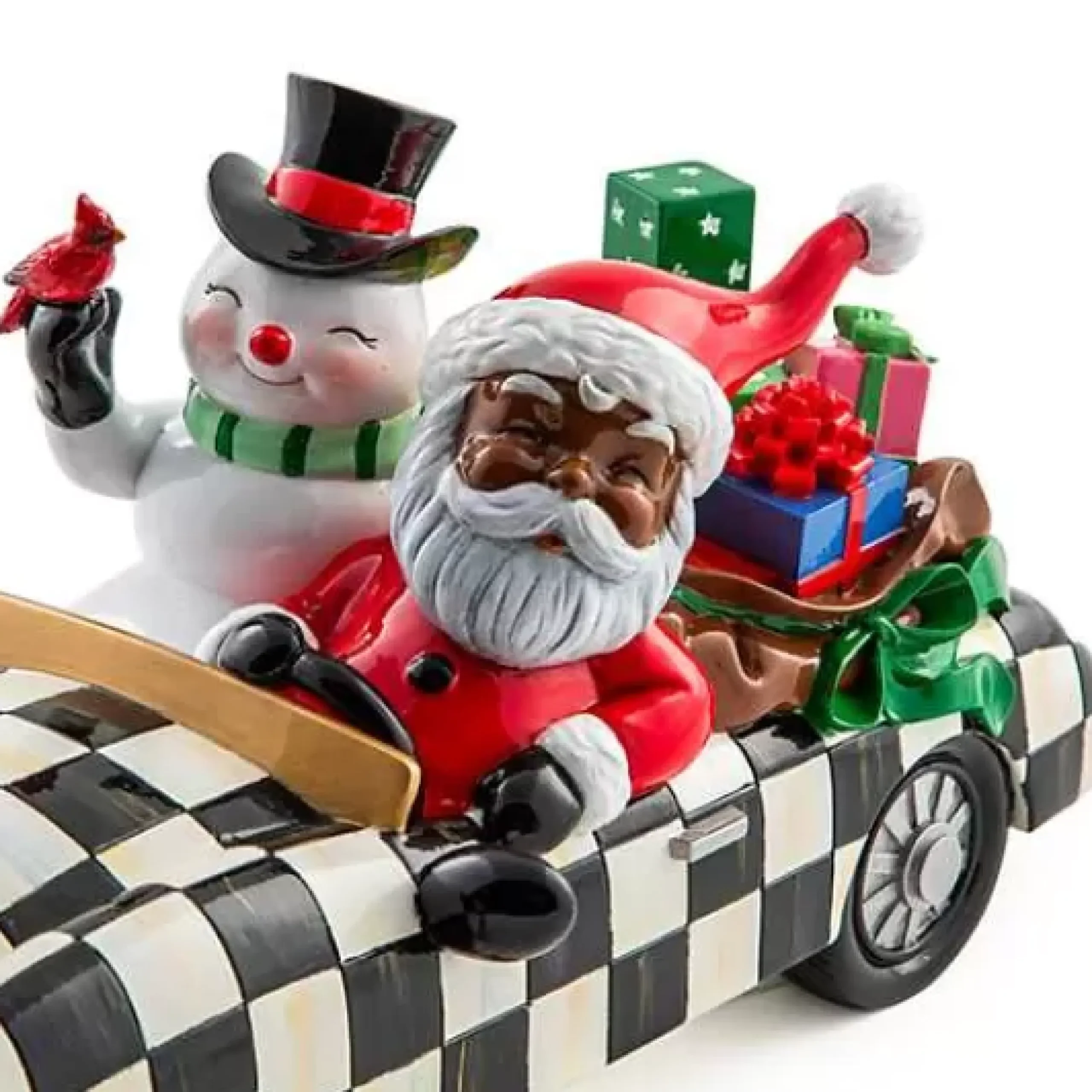 MacKenzie-Childs Granny Kitsch Special Delivery Black Santa In Car< Holiday|Room Accents