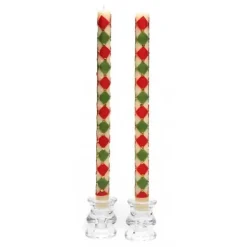 MacKenzie-Childs Harlequin Dot Dinner Candles - Red, Green,  Gold - Set of 2< Holiday|Candles & Fragrances