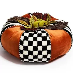 MacKenzie-Childs Harvest Check  Stripe Round Pillow< The Fall Shop|Pillows, Throws, & Cushions