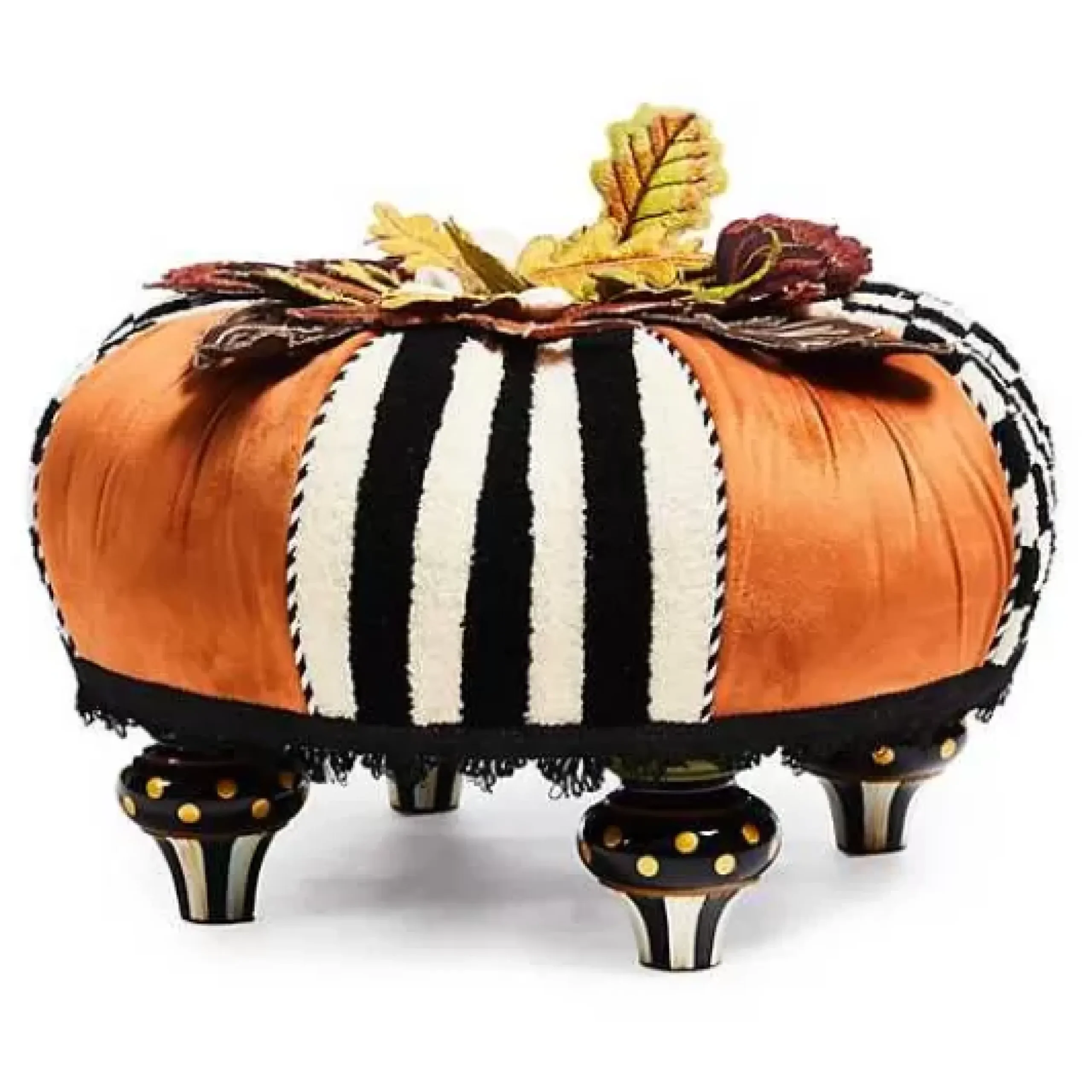 MacKenzie-Childs Harvest Check Stripe Tufted Footstool< Living Room