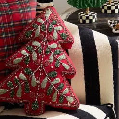MacKenzie-Childs Holiday Red Tree Shaped Embroidered Throw Pillow< Pillows, Throws, & Cushions
