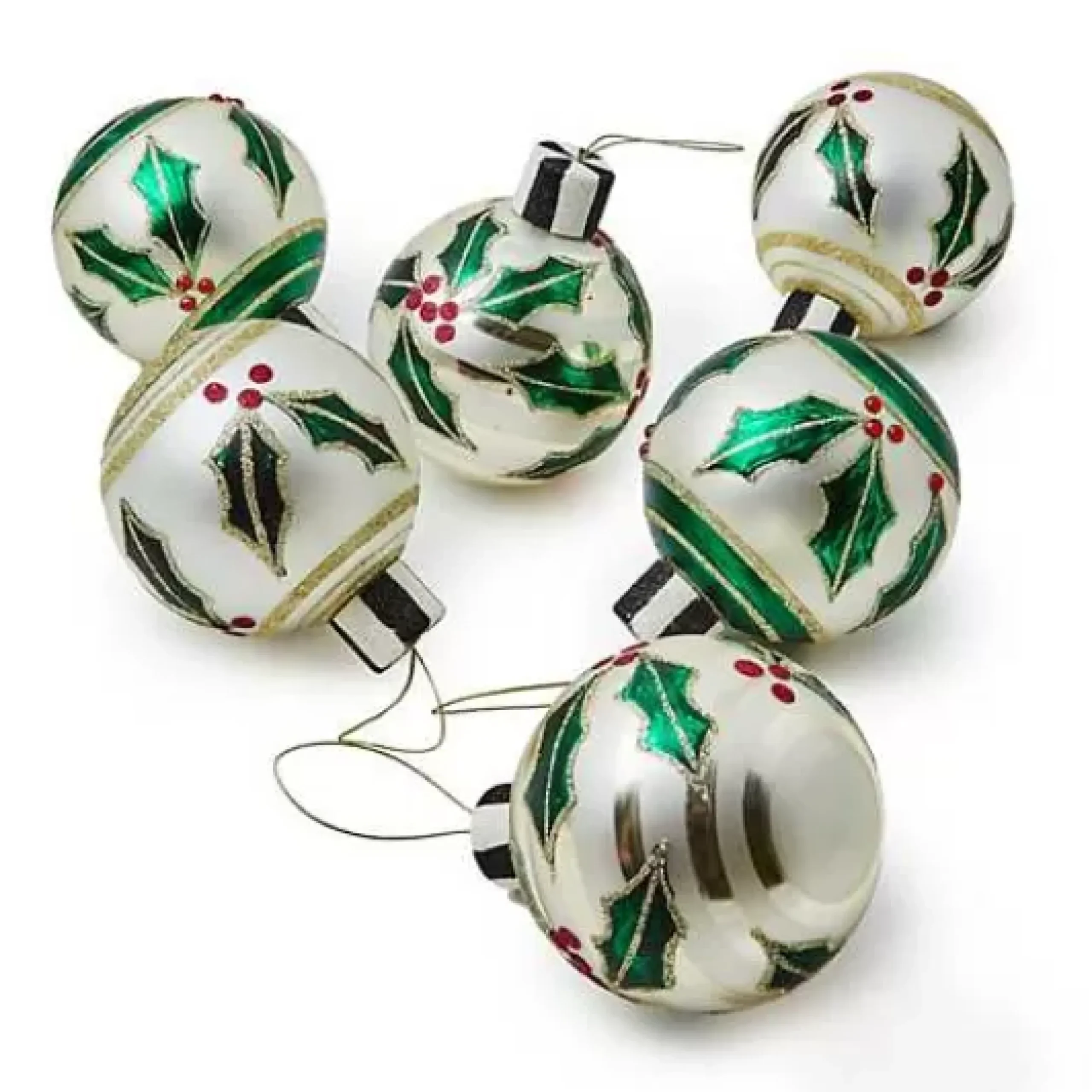 MacKenzie-Childs Holly Leaf Glass Ball Ornaments, Set of 6< Holiday