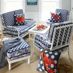 MacKenzie-Childs Indigo Villa Outdoor Ottoman< Outdoor|Spring
