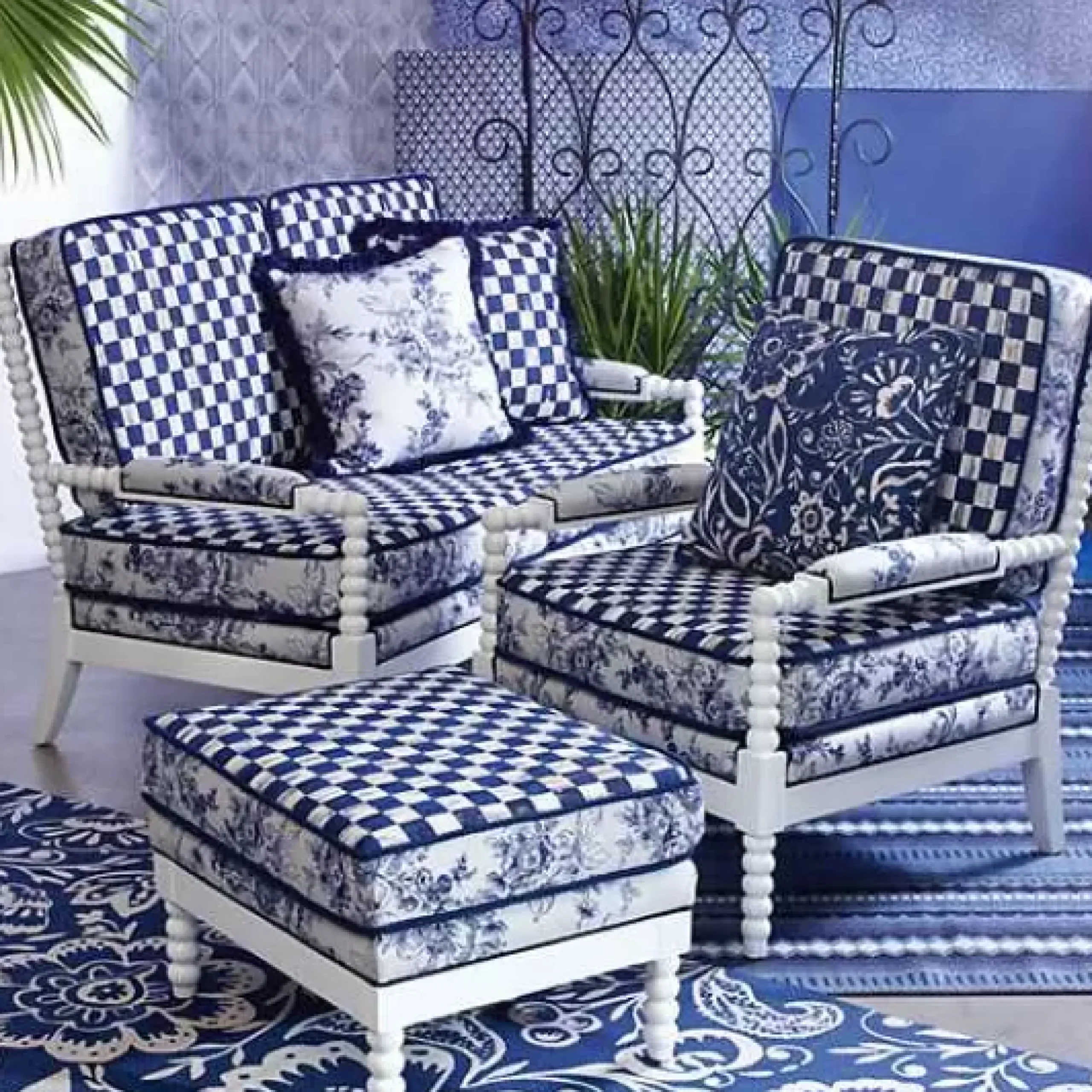 MacKenzie-Childs Indigo Villa Outdoor Throw Pillow< Pillows, Throws, & Cushions|Outdoor