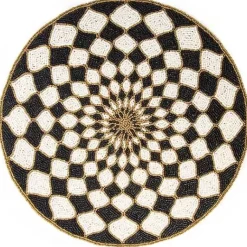 MacKenzie-Childs Kaleidoscope Black  Ivory Beaded Placemat< Table Accessories|Kitchen & Table Linens