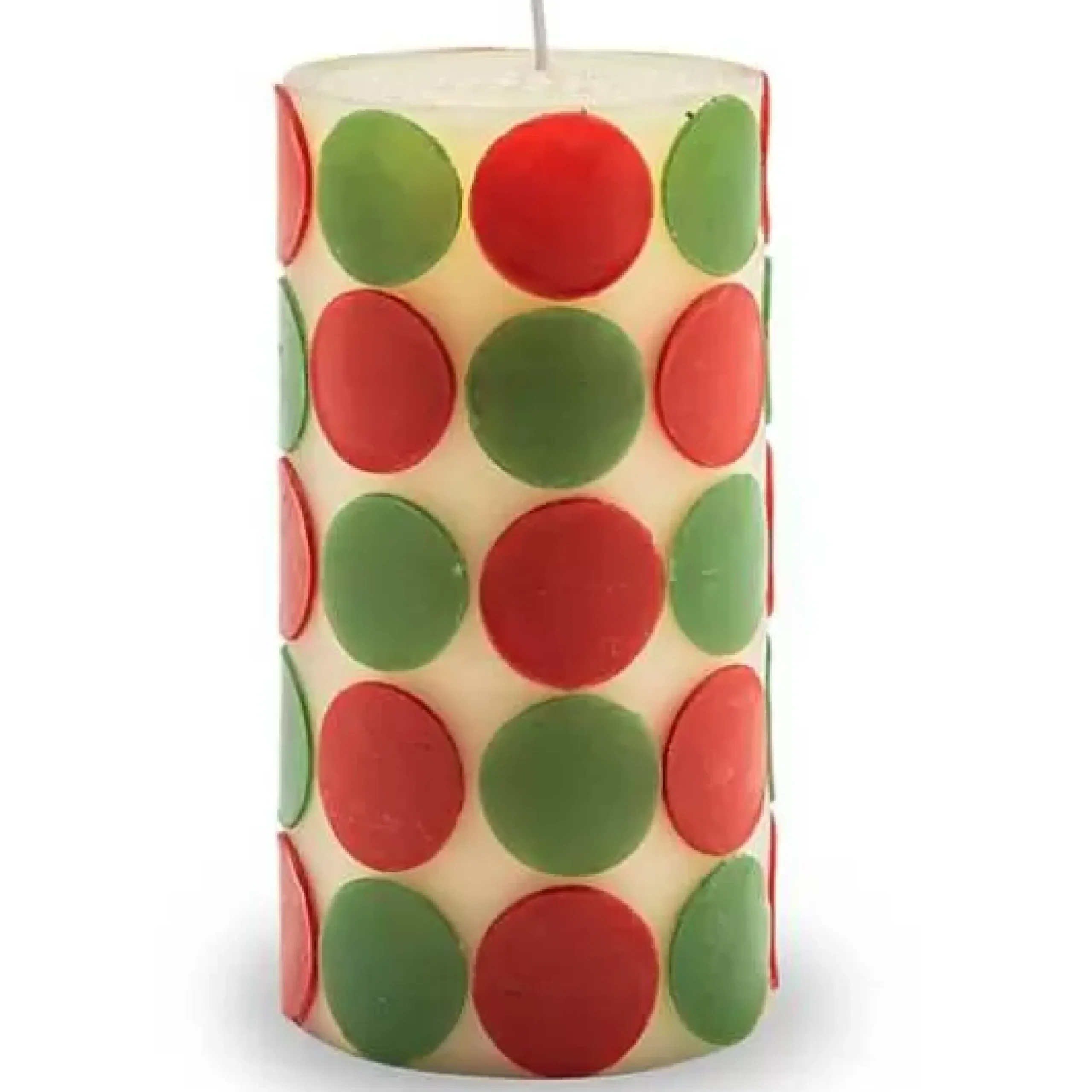 MacKenzie-Childs Macrodot 6 Red Green Pillar Candle< Holiday|Candles & Fragrances