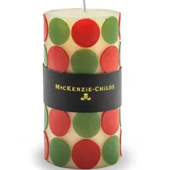 MacKenzie-Childs Macrodot 6 Red  Green Pillar Candle< Holiday|Candles & Fragrances