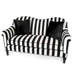 MacKenzie-Childs Marquee Black Stripe Chenille Loveseat< Living Room