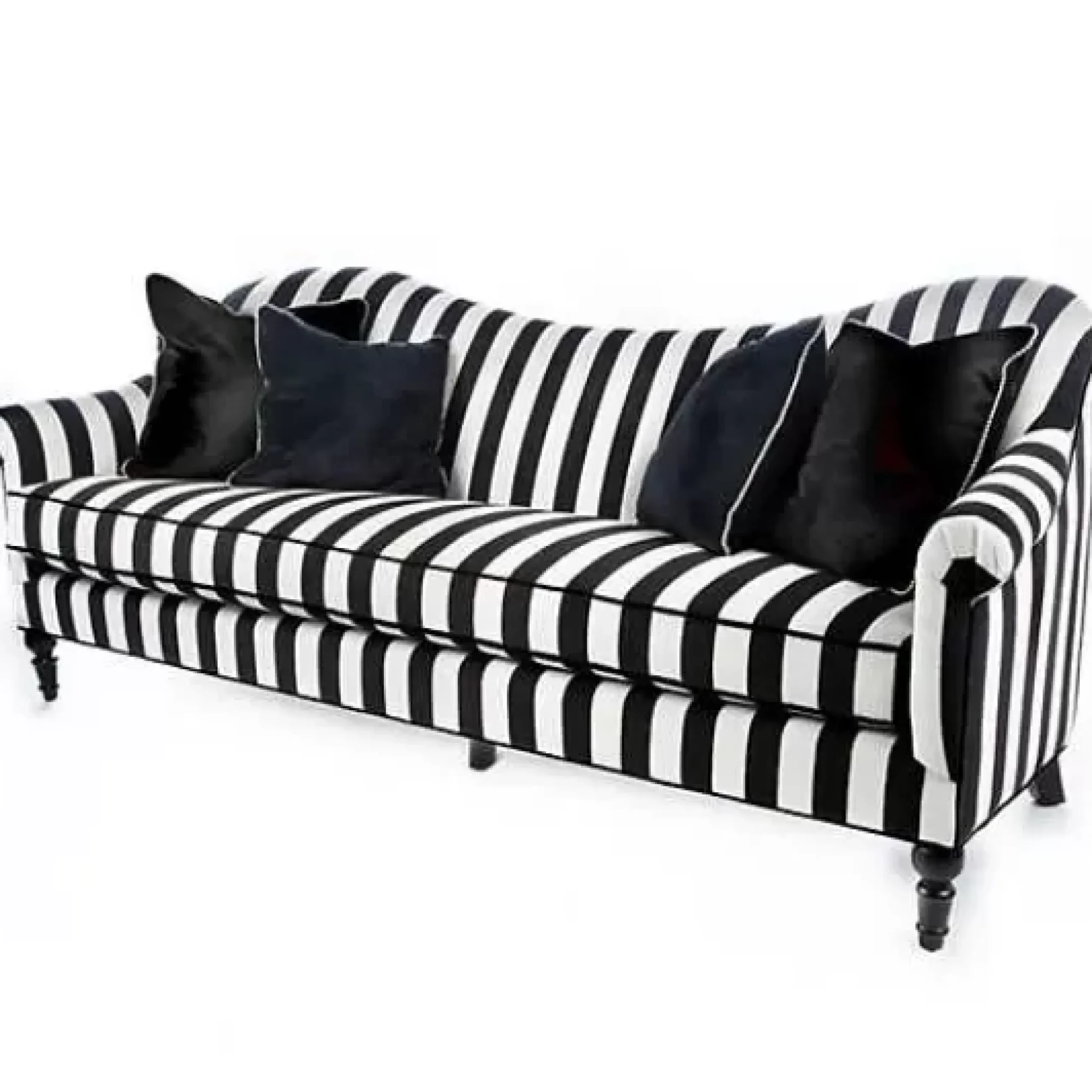 MacKenzie-Childs Marquee Black Stripe Chenille Sofa< Living Room
