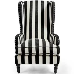 MacKenzie-Childs Marquee Black Stripe Chenille Wing Chair< Living Room