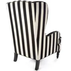 MacKenzie-Childs Marquee Black Stripe Chenille Wing Chair< Living Room