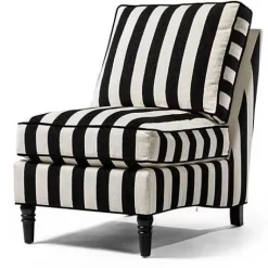 MacKenzie-Childs Marquee Black Stripe Chenille Armless Chair< Living Room