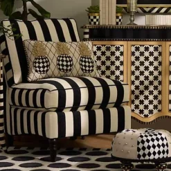 MacKenzie-Childs Marquee Black Stripe Chenille Armless Chair< Living Room
