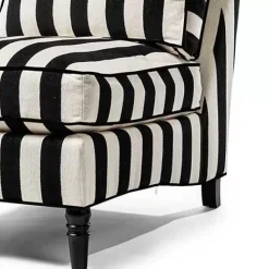 MacKenzie-Childs Marquee Black Stripe Chenille Armless Chair< Living Room