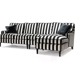MacKenzie-Childs Marquee Black Stripe Chenille Armless Chair< Living Room