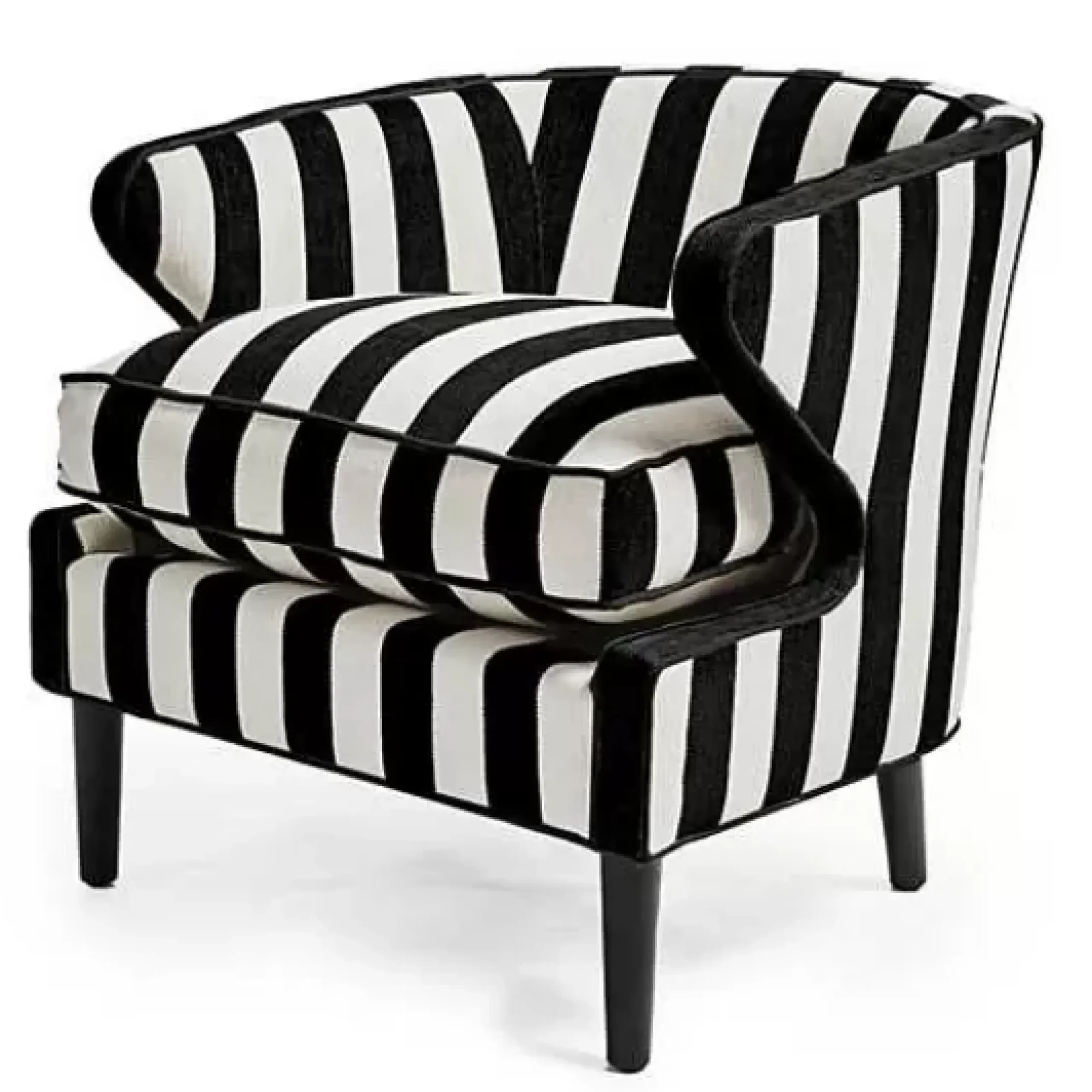 MacKenzie-Childs Marquee Black Stripe Chenille Accent Chair< Living Room