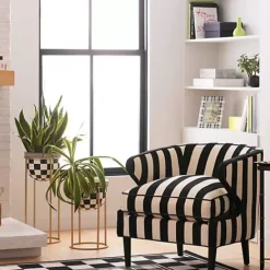 MacKenzie-Childs Marquee Black Stripe Chenille Accent Chair< Living Room