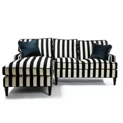 MacKenzie-Childs Marquee Black Stripe 2-Piece Left Arm Chaise Sectional< Living Room