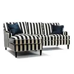 MacKenzie-Childs Marquee Black Stripe 2-Piece Left Arm Chaise Sectional< Living Room