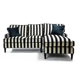 MacKenzie-Childs Marquee Black Stripe 2-Piece Right Arm Chaise Sectional< Living Room
