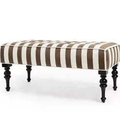 MacKenzie-Childs Marquee Brown Stripe Chenille Upholstered Bench< Bedroom|Living Room