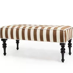 MacKenzie-Childs Marquee Brown Stripe Chenille Upholstered Bench< Bedroom|Living Room