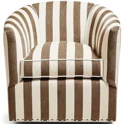 MacKenzie-Childs Marquee Brown Stripe Chenille Swivel Chair< Living Room
