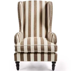 MacKenzie-Childs Marquee Brown Stripe Chenille Wing Chair< Living Room