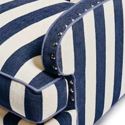 MacKenzie-Childs Marquee Navy Stripe Chenille Wing Chair< Living Room