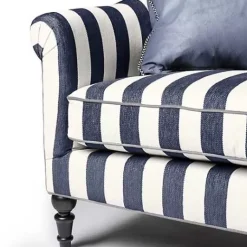 MacKenzie-Childs Marquee Navy Stripe Chenille Sofa< Living Room