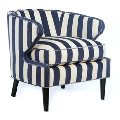 MacKenzie-Childs Marquee Navy Stripe Chenille Accent Chair< Living Room