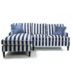 MacKenzie-Childs Marquee Navy Stripe 2-Piece Left Arm Chaise Sectional< Living Room