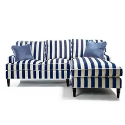 MacKenzie-Childs Marquee Navy Stripe 2-Piece Right Arm Chaise Sectional< Living Room