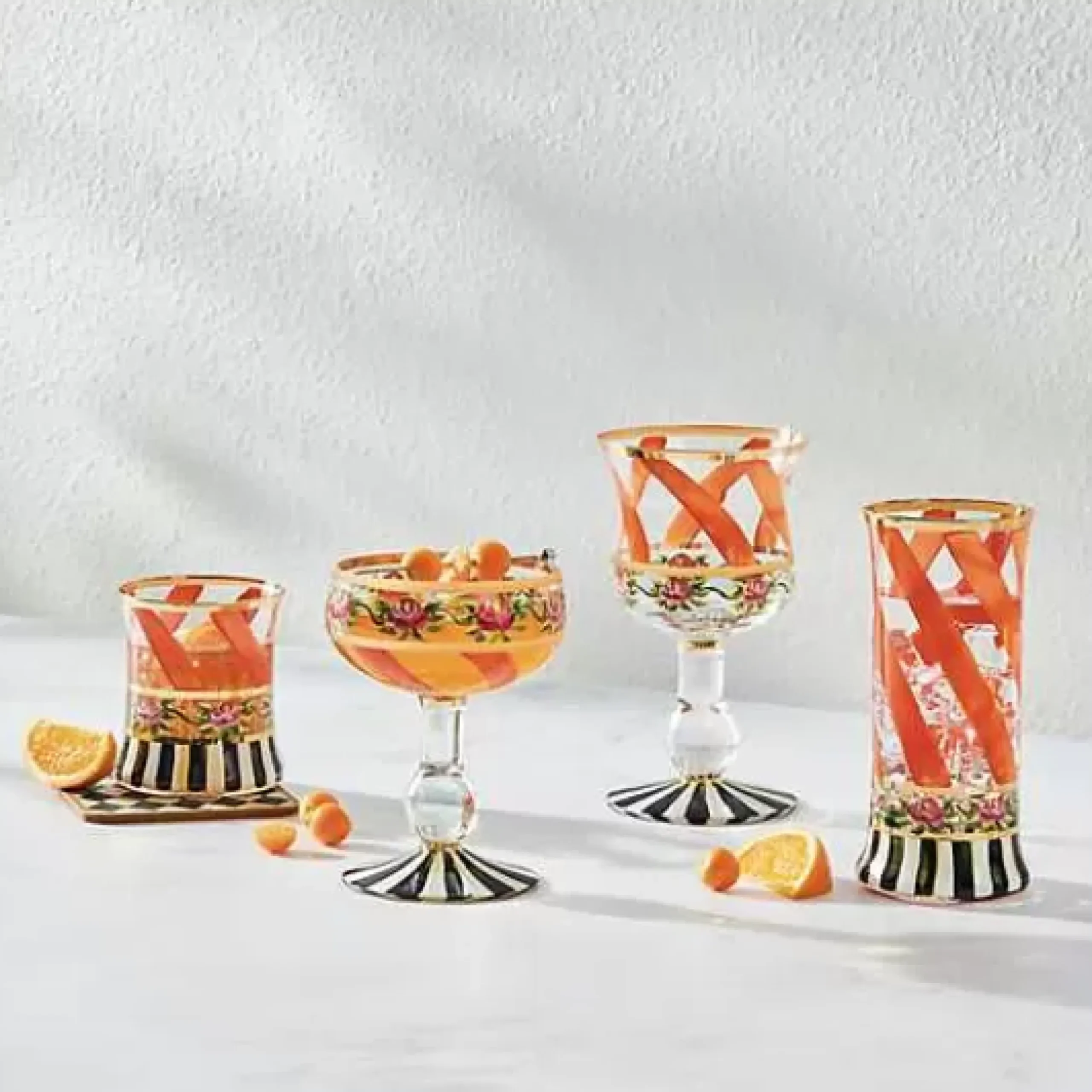 MacKenzie-Childs Maypole Apricot Tumbler Glass, Set of 2< Drinkware|Fall Entertaining
