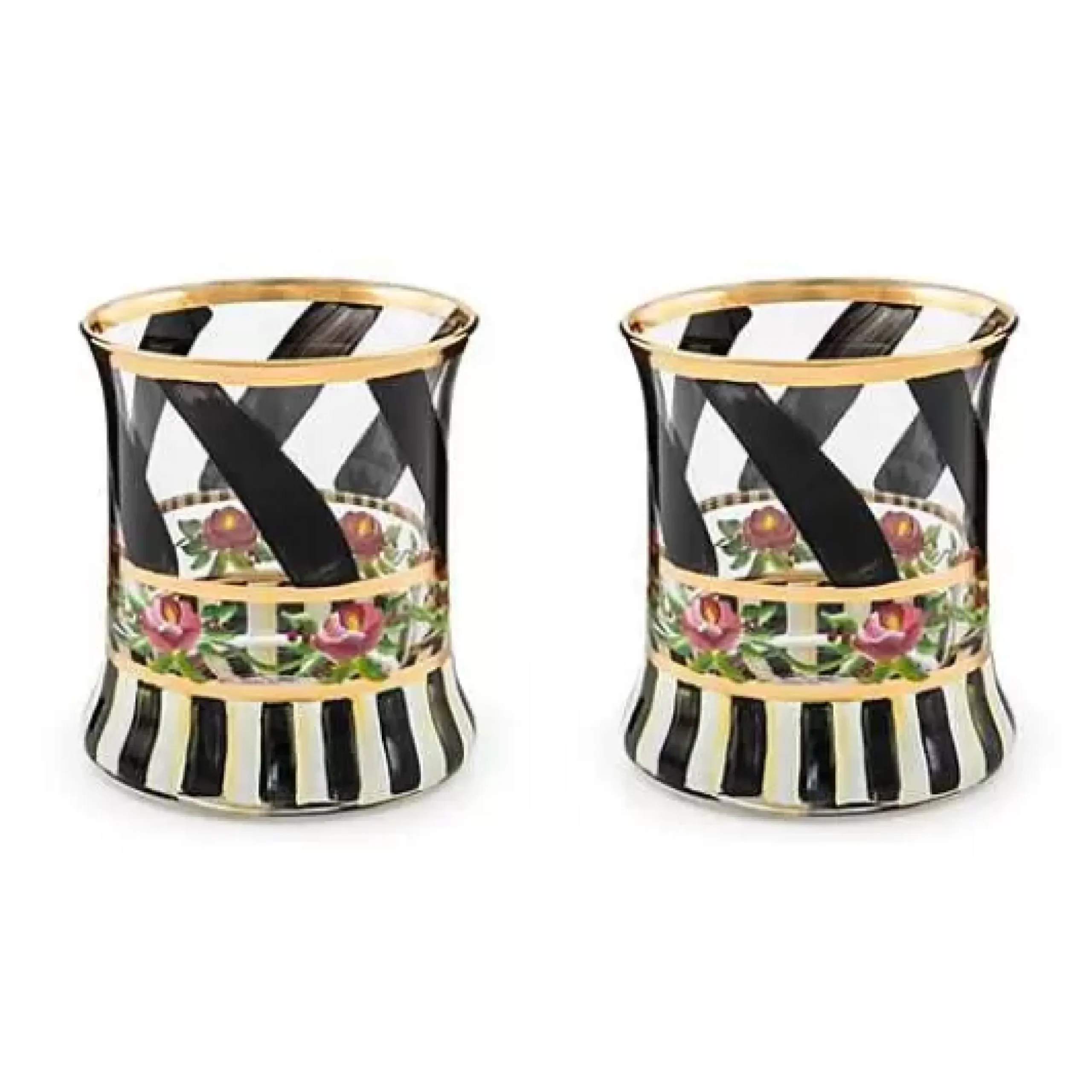 MacKenzie-Childs Maypole Black Tumbler Glass, Set of 2< Drinkware|Bar Entertaining