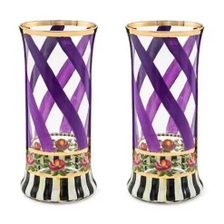MacKenzie-Childs Maypole Lavender Highball Glass, Set of 2< Holiday|The Halloween Shop