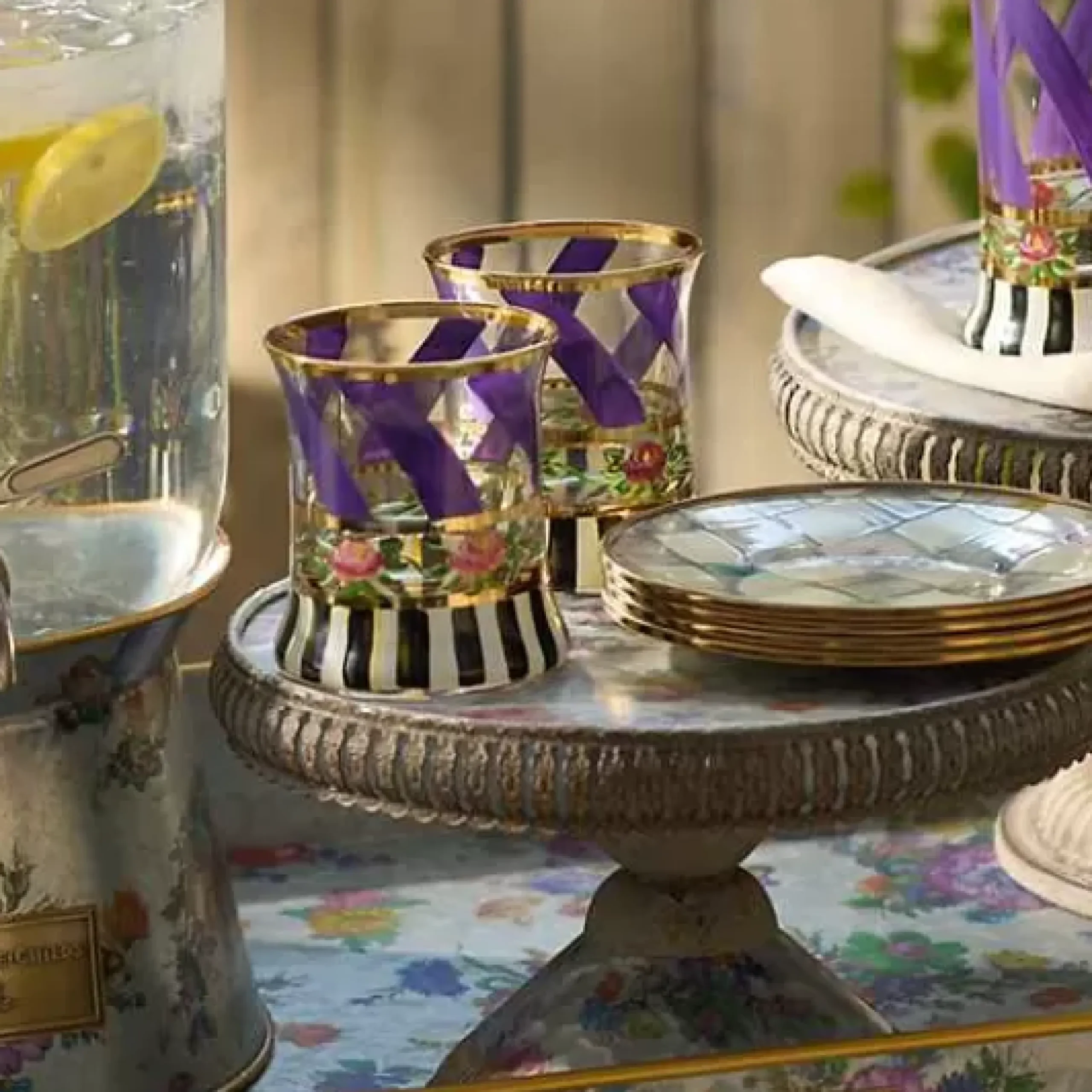 MacKenzie-Childs Maypole Lavender Tumbler Glass, Set of 2< Drinkware