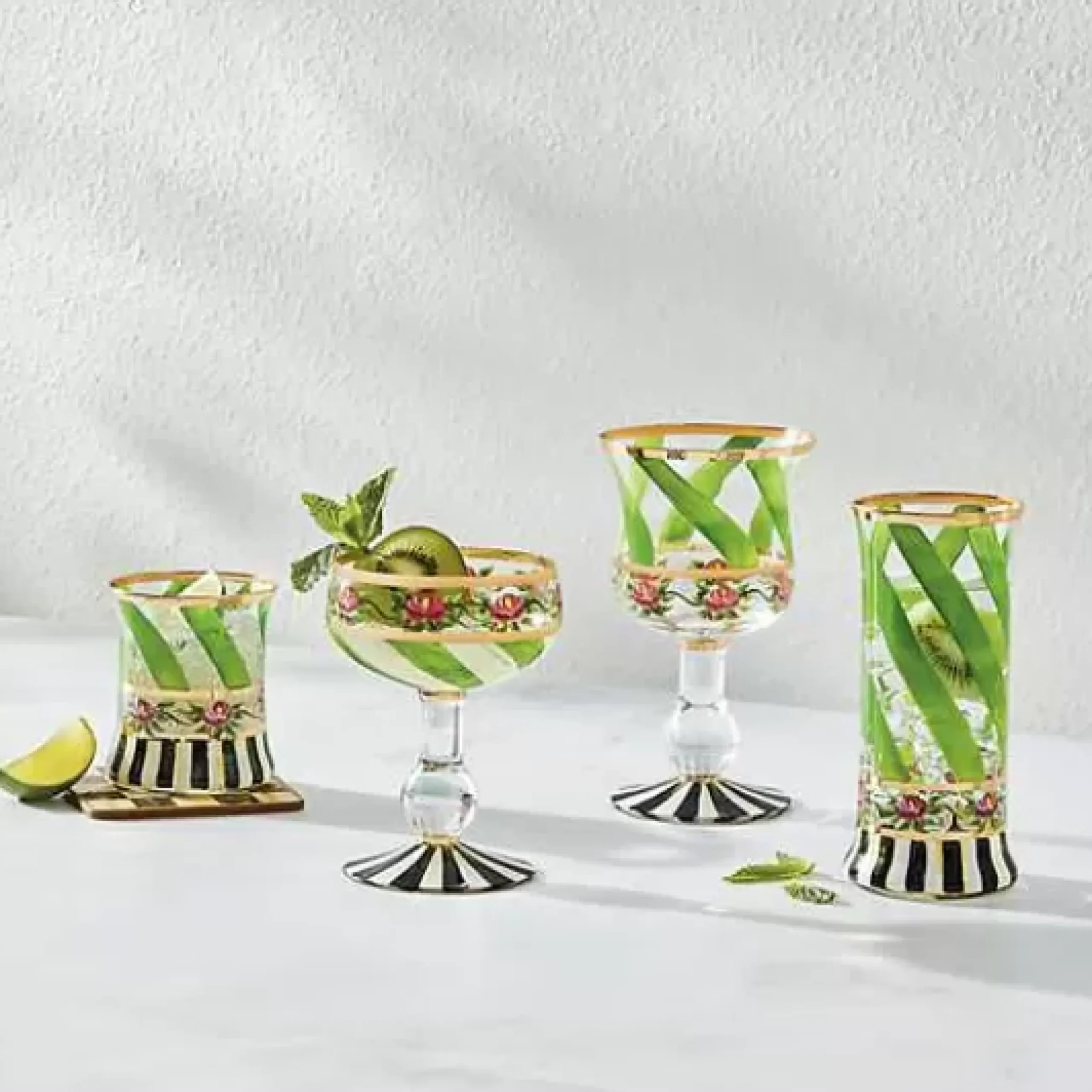 MacKenzie-Childs Maypole Leaf Highball Glass, Set of 2< Holiday|Drinkware