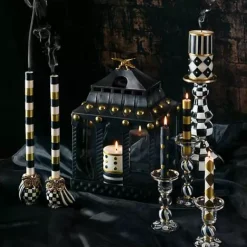MacKenzie-Childs Mini Black  Gold Dinner Candles, Set of 6< The Halloween Shop|Candles & Fragrances